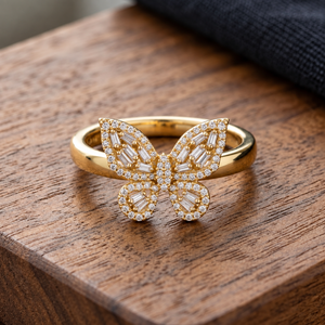 แหวนแฟชั่นผู้หญิง VB-545SR แหวนผีเสื้อประดับเพชรแล็บโกรว์ ทองคำแท้ 10K 14K ขายส่ง ของขวัญสำหรับเธอ แหวนสวยโดดเด่น - Product Image 1