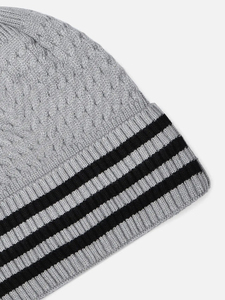 Wholesale Custom Organic <b>Wool</b> Knitted Mohair <b>Beanie</b> Hat Pakistan Made Gray Knitted <b>Beanie</b> with Black Stripes Warm Winter Wear - Product Image 3