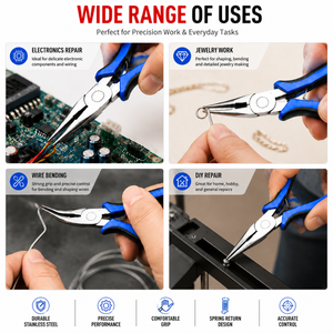 MANAN INSTRUMENTS 2Pcs Stainless Steel Mini Long Nose Bent Nose <b>Pliers</b> <b>Set</b> Precision Spring Loaded Hand Tools for DIY Jewelry - Product Image 4