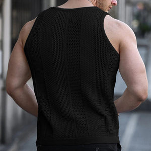 Camisetas sin mangas casuales de punto ajustadas para hombre, chaleco de punto transpirable con diseño hueco para verano - Product Image 2