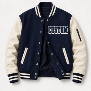 Veste universitaire orange pour homme avec manches blanches, logo R brodé, streetwear, coupe classique, hiver, écologique, imperméable, épaisse - Product Image 2