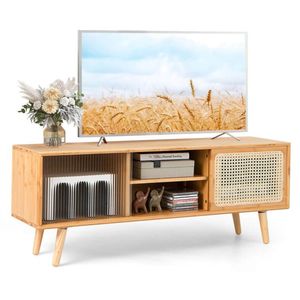 Mobile TV di Lusso Estensibile con Ante Scorrevoli in Vetro e Rattan per Soggiorno e Camera da Letto - Product Image 6