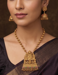 Conjunto de Collar y Pendientes DIVYORO para Mujer, Diseño de Torre Gopuram, Chapado en Oro, Cobre y Latón, para Bodas, Fiestas y Eventos - Product Image 3
