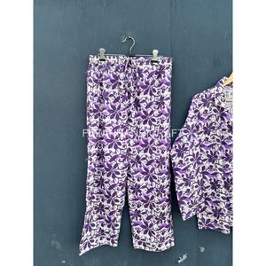 Conjunto de pijama de algodón con estampado floral, pijama de manga larga para mujer, pijama informal de corte holgado, ropa de dormir de dos piezas de longitud completa - Product Image 5