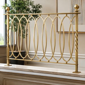 Balustrade de balcon décorative en laiton doré de luxe, à boucles ovales, avec embouts en boule, pour la décoration intérieure de villas et de maisons de prestige - Product Image 2