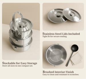 Juego de Utensilios de Cocina de Acero Inoxidable Moderno, Suministro Directo de Fábrica, con Tapa Antiadherente Ecológica, para Camping y Cocina - Product Image 5