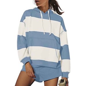 Women Striped Hooded Knit Dress Long Sleeve Loose Fit Casual Spring Summer Wear - Product Image 1