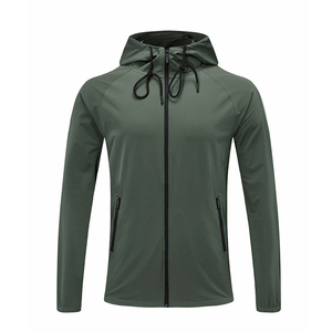 Sweat-shirt à capuche zippé noir pour homme, manches raglan, coupe classique, décontracté, en polyester tricoté uni, idéal pour l'entraînement sportif, collection automne - Product Image 4
