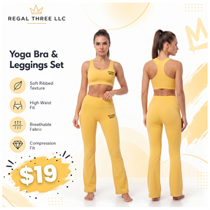 Conjunto de yoga de 2 piezas para mujer: sujetador deportivo con cuello redondo y leggings acampanados con rayas laterales, conjunto de compresión para gimnasio - Product Image 1