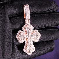 Collier Hip Hop pour Homme en Argent Sterling 925 avec Pendentif Croix Moissanite Testée au Diamant et Grappe de Baguettes, Bijou Tendance, Cadeau