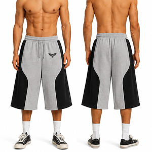 Shorts amples pour hommes, style jorts, coupe oversize, longueur genou, streetwear hip-hop, décontracté, athlétique - Product Image 1