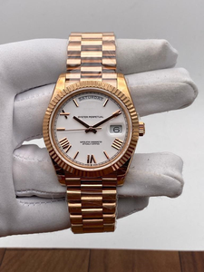 Montre mécanique automatique en or rose avec cadran blanc, lunette cannelée, mouvement ETA de haute qualité, style Hip Hop - Product Image 2