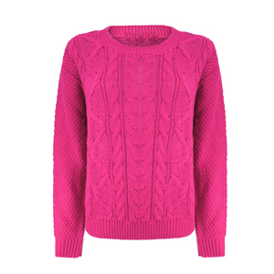 Women's Red <b>Cable</b> <b>Knit</b> Pullover Crew Neck Long Sleeve Winter Casual Thick <b>Sweater</b> Anti-Pilling 100% Acrylic Hand Knitted - Product Image 5