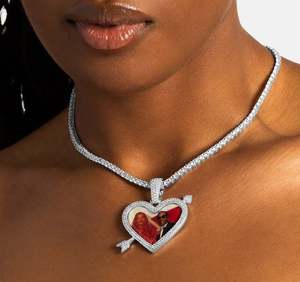 Collier pendentif en moissanite taille cœur, argent 925 plaqué rhodium, style romantique, chaîne maille forçat, cadeau unisexe, bijoux - Product Image 2