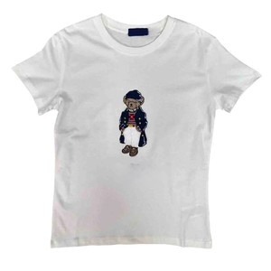 T-shirt brodé ours pour homme, en coton bleu marine, style streetwear tendance avec motif ours de dessin animé pour un look décontracté - Product Image 2