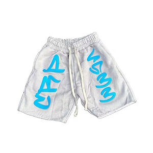 Pantalones Cortos de Felpa Francesa de Alta Calidad con Efecto Desgastado por el Sol, Bajo sin Rematar, Estilo Urbano, Vintage, Desgastados, para Gimnasio, para Hombre - Product Image 3