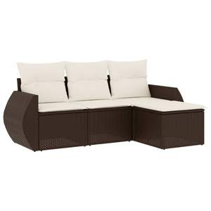 Set Divano da Giardino in Rattan Marrone e Crema con Cuscini in Schiuma ad Alta Densità, Arredamento da Esterno dal Design Contemporaneo Impermeabile - Product Image 4