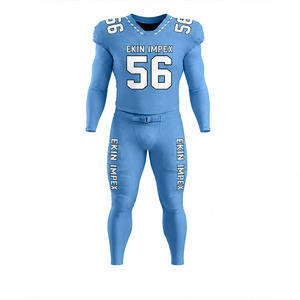 Uniforme de football américain personnalisé sublimé, maillot de compression à manches longues avec pantalon intégré pleine longueur, bleu clair, tenue d'équipe - Product Image 1