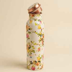 <b>White</b> Base Yellow Design Print Pattern Copper <b>Water</b> <b>Bottle</b> 1L Capacity Eco-Friendly Unique Print Buy Direct Supplier Low Price - Product Image 1
