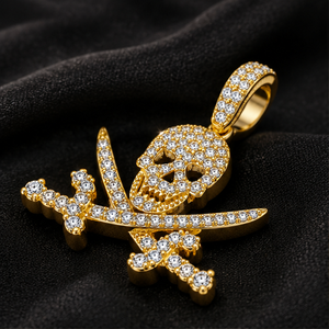 Colgante de Plata 925 con Baño de Rodio, Diseño Personalizado Vintage de Calavera Pirata Rover con Espadas y Moissanita, para Fiesta, Estilo Hip Hop - Product Image 6