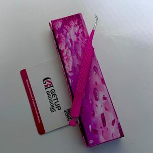 GETUP BROSONS Hot Pink 45 Degree Stainless Steel Eyelash Tweezers Precision Tool <b>Box</b> Packaging - Product Image 1