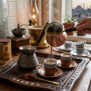 หม้อกาแฟทองแดงตีลายแบบช่างฝีมือ |   เครื่องชงกาแฟแบบดั้งเดิมของตุรกี |   ของตกแต่งห้องครัวคุณภาพสูง |   คำสั่งซื้อสินค้าขายส่งแบบกำหนดเองจำนวนมาก - Product Image 4