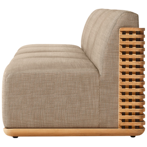 Modern Contemporary Outdoor Sofa Solid Teak Wood Frame Woven Motif <b>Backrest</b> Minimalist Resort Lounge Couch Patio Furniture - Product Image 5