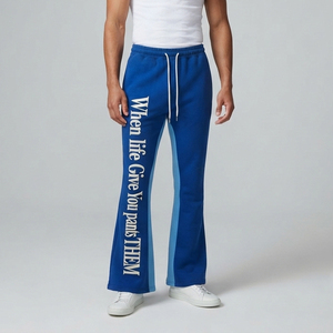 Pantalones de chándal acampanados para hombre con cordón en la cintura, estilo urbano, de invierno, de forro polar, holgados y de pierna ancha - Product Image 1