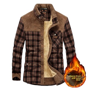 Chemise en coton décontractée élégante pour homme, automne-hiver, doublure en polaire à carreaux épaisse, manches longues, coupe ample, chemise longue décontractée - Product Image 1