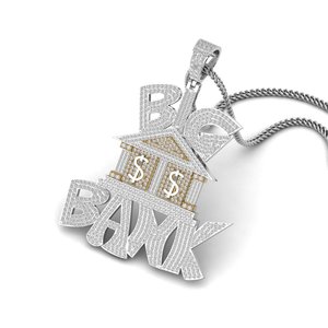 จี้ห้อยคอรูปตัวอักษร Big Bank ชุบเงิน+มอยส์ซาไนต์ ประดับคริสตัลสีขาว สไตล์ฮิปฮอป เครื่องประดับสำหรับทุกเพศ - Product Image 2