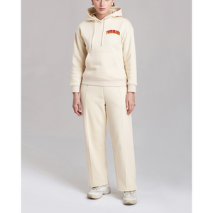 Fabricants de vêtements OEM sur mesure de haute qualité en tissu French Terry pour femmes : Ensemble survêtement avec sweat à capuche court zippé à imprimé en relief et pantalon évasé, États-Unis - Product Image 4