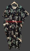 Magnifique robe kimono pour femme 100% coton, écologique, respirante, imprimé animal tropical, robe de détente sur le thème de la jungle, noir minuit