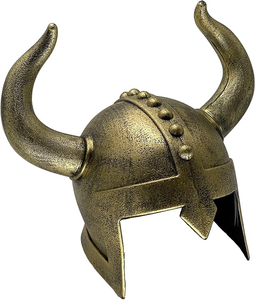 Casco Vikingo de Bronce Hecho a Mano con Cuernos Curvos Decorativos para Adultos, Tocado Metálico Medieval para Disfraces de Halloween - Product Image 1