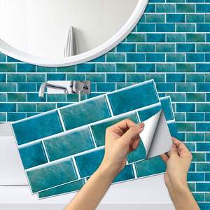 12pcs Blue-Green Marble <b>Tile</b> Wall <b>Stickers</b> Self-Adhesive Peel Stick Wallpaper Water Resistant for Kitchen <b>Bathroom</b> Wall - Product Image 1