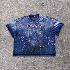 T-shirt streetwear surdimensionné et court pour homme, personnalisé OEM, en coton, imprimé graphique, style hip-hop, grammage lourd - Product Image 1