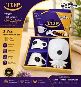 Juego de Tazas y Platos de Melamina Blanca de Lujo con Impresión, 2 Tazas, 2 Platos, Empaque en Caja Marrón para Regalo de Té o Café - Product Image 6