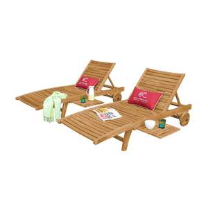 Chaise longue d'extérieur Sonato Premium avec structure en teck massif et table d'appoint - Product Image 1