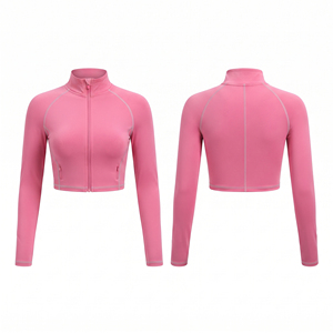 <b>Women</b> Cropped Yoga Jacket Fitness Wear Stand Collar Short Zipper Ladies Quick Dry Compression Jacket Crop Zipper Sport Track <b>Top</b> - Product Image 6
