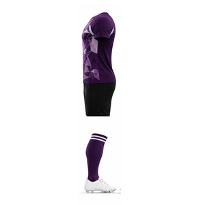 Conjunto de camiseta de fútbol sublimada geométrica morada para entrenamiento de fútbol, manga corta, uniforme deportivo que absorbe la humedad, equipación de fútbol - Product Image 5