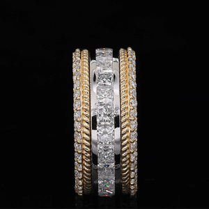 AMBER JEWELS Unisex 14K <b>Gold</b> Plated Lab Grown Diamond <b>Cocktail</b> <b>Ring</b> Princess Cut Channel Setting Luxury Engagement <b>Ring</b> - Product Image 2