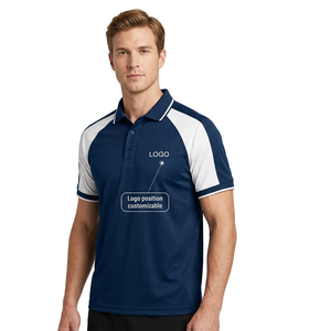 Men's <b>Navy</b> White Jersey Color Blocked Front Short Sleeve Quick Dry for Shirt Regular Fit Sporty Turn-down Collar Casual Summer - Product Image 5