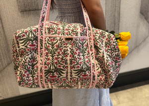 Lightweight Luxury Cotton Duffle Bag for Travel Gym Yoga Hand Printed <b>Machine</b> Quilted Boho Weekender with Zipper Shoulder Strap - Product Image 6