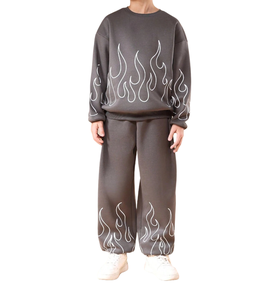 Conjuntos de Sudadera con Capucha de Forro Polar Sólido Estilo Urbano de Invierno para Niños, 100% Algodón, Oversize, Casual, Hombros Caídos, Chándales Ajustados - Product Image 1