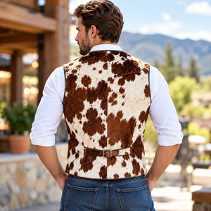 Chaleco de Cuero Genuino con Pelo de Vaca para Hombre al por Mayor |   Chaleco de Piel Vacuna Natural para Hombre |   Chaleco de Hombre en Cuero Genuino - Product Image 5