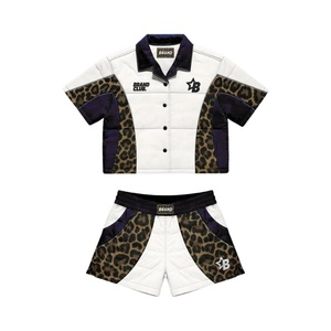 Brand Quilted <b>Jacket</b> Set Leopard Print Green White PU Unisex Casual <b>Summer</b> Short Sleeve With Button Closure - Product Image 3