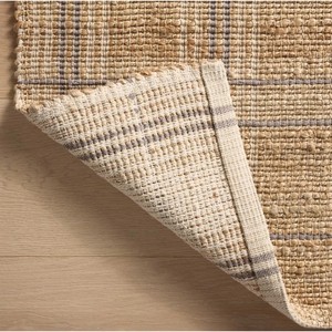Tapis de sol rectangulaire en jute à motif écossais, style ferme, tissage plat, pour salon, à poils ras, beige et marron - Product Image 3