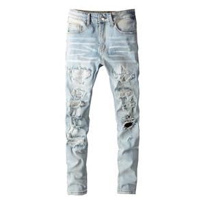 Pantalon en jean pour homme à taille haute avec logo personnalisé, de haute qualité, respirant, coupe droite ample, style skinny - Product Image 2