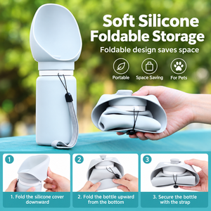 Bouteille d'eau portable pour chien de 550 ml avec abreuvoir pliable en plastique et silicone, distributeur d'eau de voyage anti-fuite pour la promenade - Product Image 3