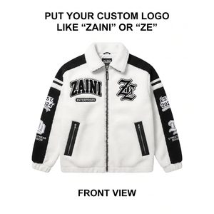 Premium 300 GSM Polar Fleece <b>Jacket</b> Soft White Black Panel Design Custom Chenille Embroidery Logo Warm Zip Up Outerwear - Product Image 1