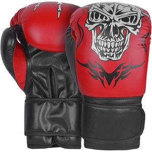 Gants de boxe en PU rouge et noir avec motif de crâne, lacés, pour adultes, équipement d'entraînement d'arts martiaux - Product Image 5